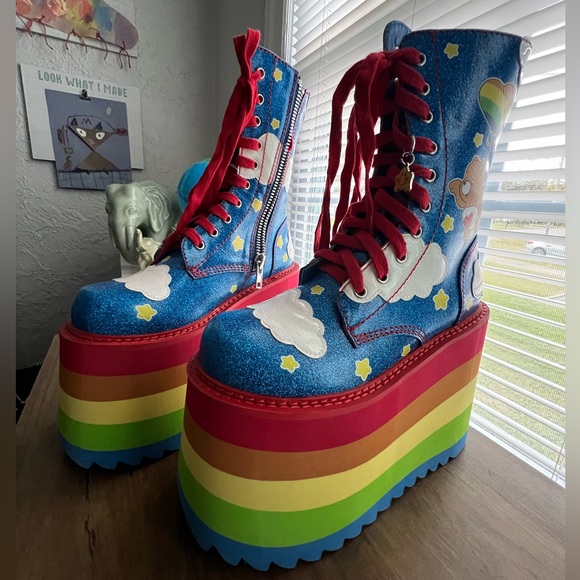 Dolls Kill Shoes - Dollskill Carebear Rainbow Platform Boots
